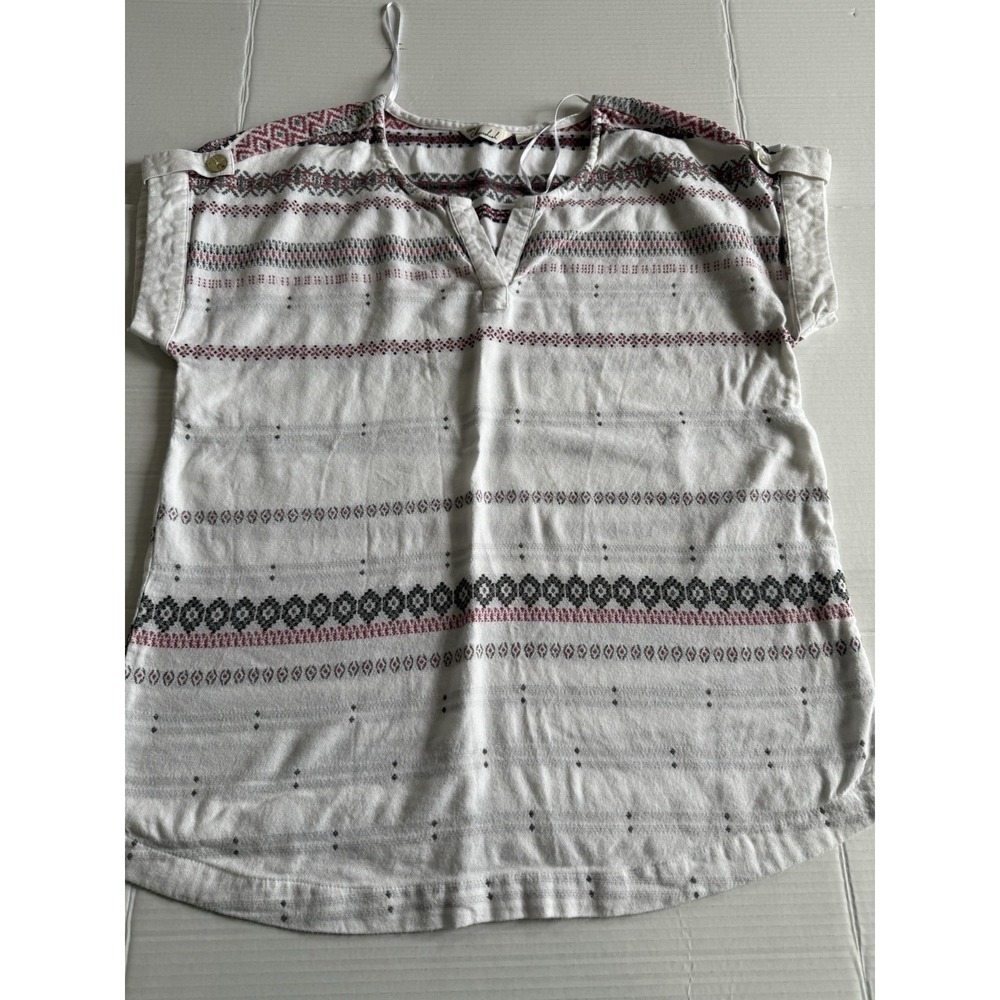 Marrakesh Women's Boho White Gray Red Shirt Large Cotton/rayon Large